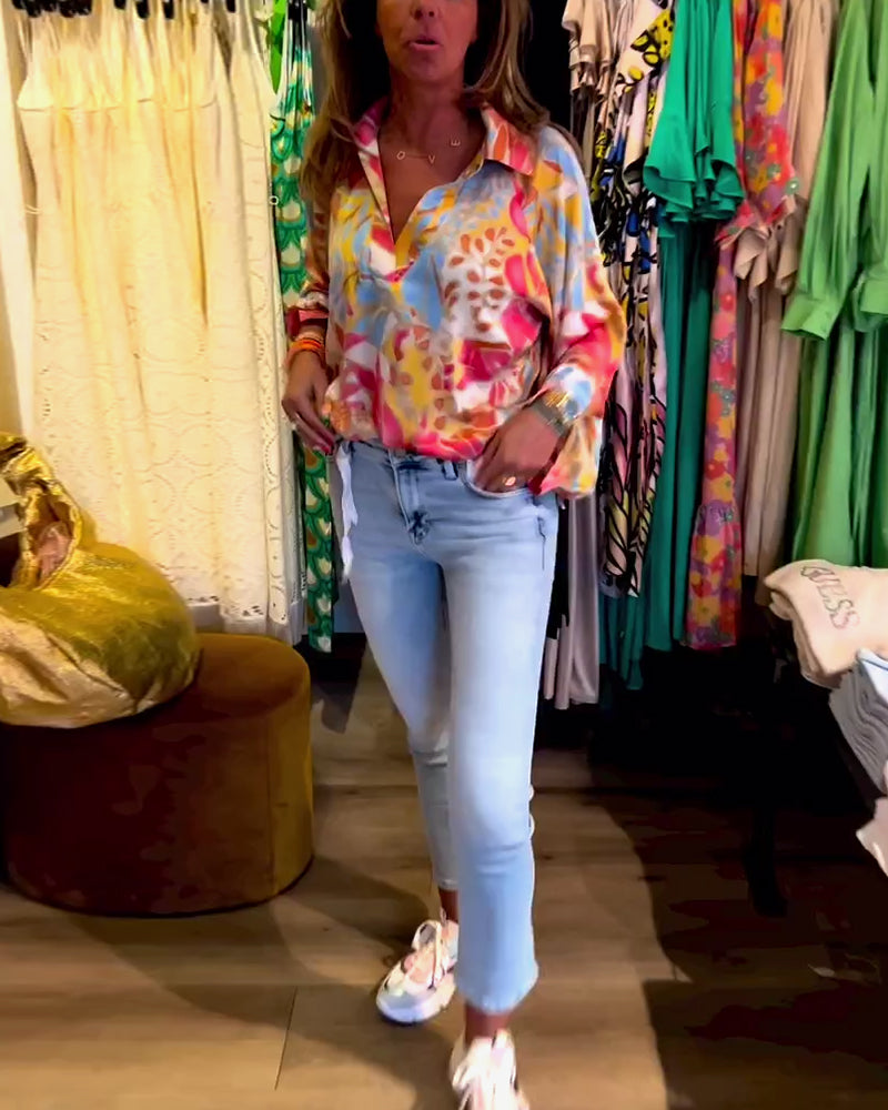 Lapeltryckt långärmad topp