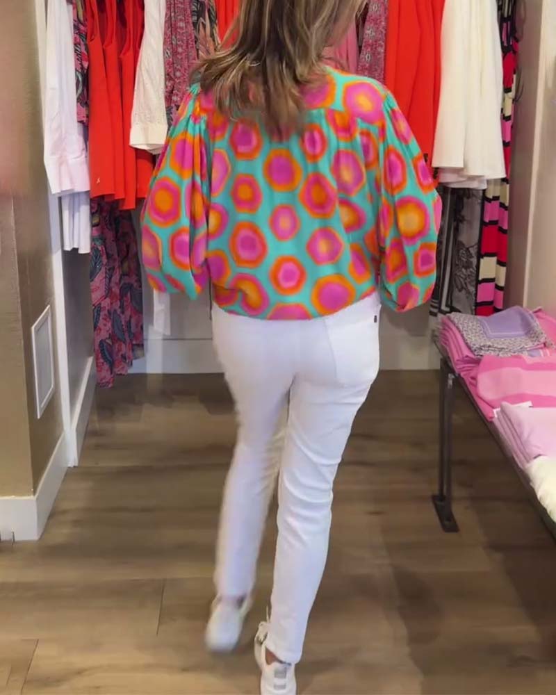 Färgglad skjorta med geometriskt tryck med krage