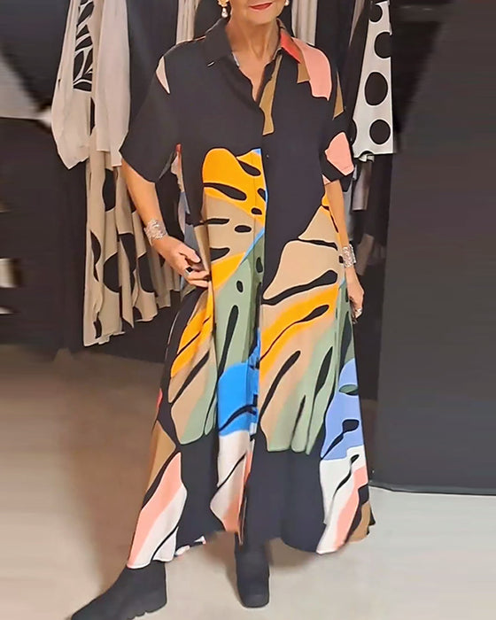 Casual klänning med lapeltryck