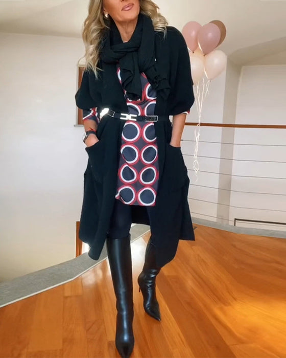 Casual enfärgad kofta med halvärm och ficka