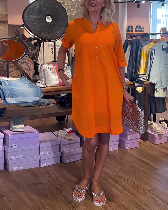 Casual lös klänning med enfärgad och knappar