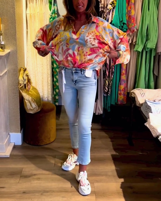 Lapeltryckt långärmad topp