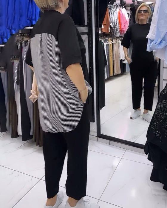 Casual blus med lapptäcke av kritstreck