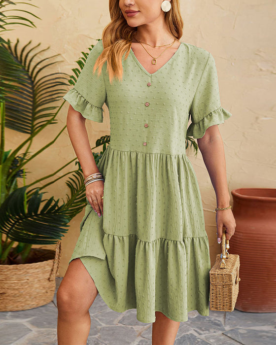 Elegant volangklänning med knäppning i A-linje