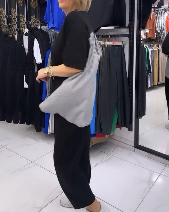 Casual blus med lapptäcke av kritstreck