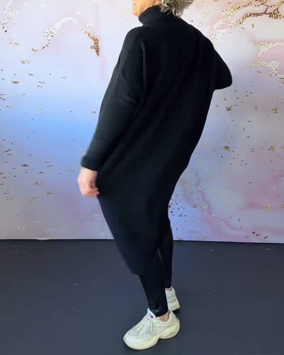 Casual enfärgad långärmad tröja med hög krage