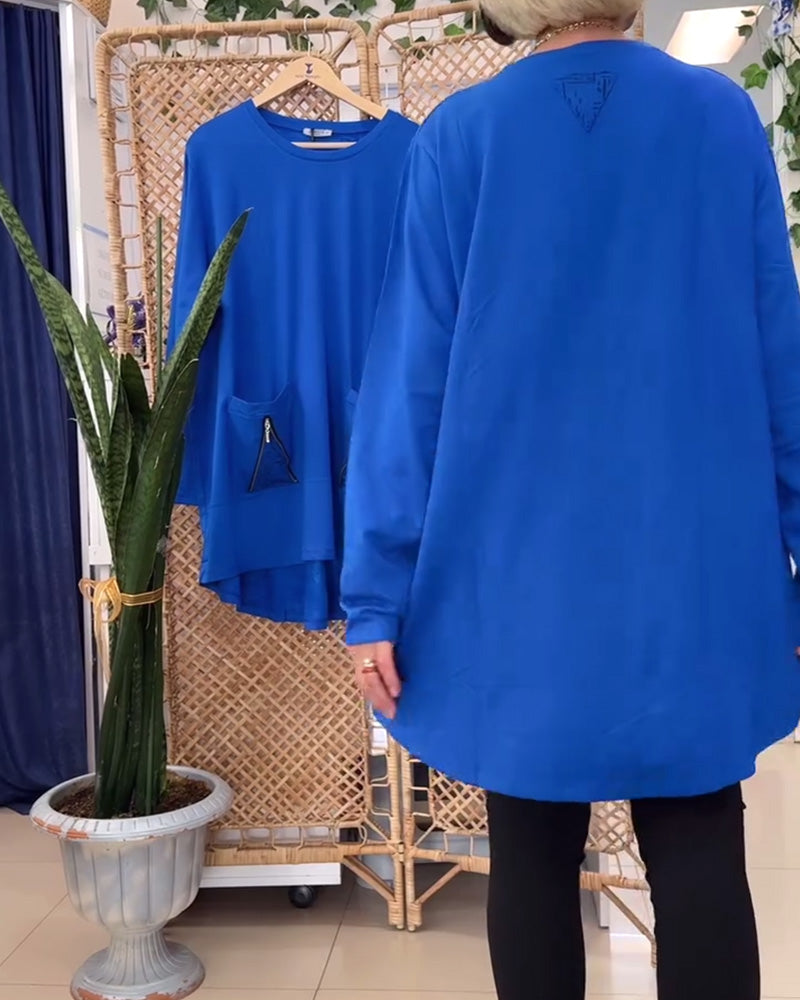 Enfärgad dragkedja i enfärgad tröja med rund hals