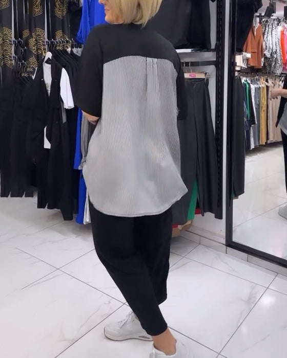 Casual blus med lapptäcke av kritstreck