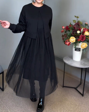 Oregelbundna mesh sömmar enfärgad elegant klänning