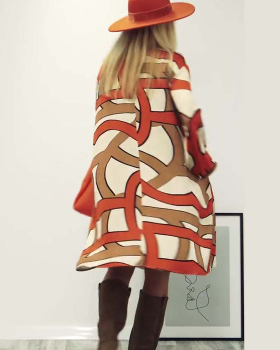 Klänning med rund hals och tryck