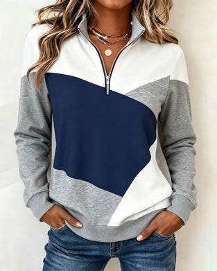 Sweatshirt Geometrisk Färgblock Dragkedja