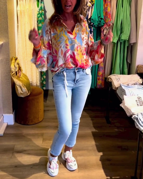 Lapeltryckt långärmad topp