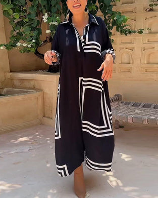 Fritidsklänning med rektangulärt tryck i slagslag