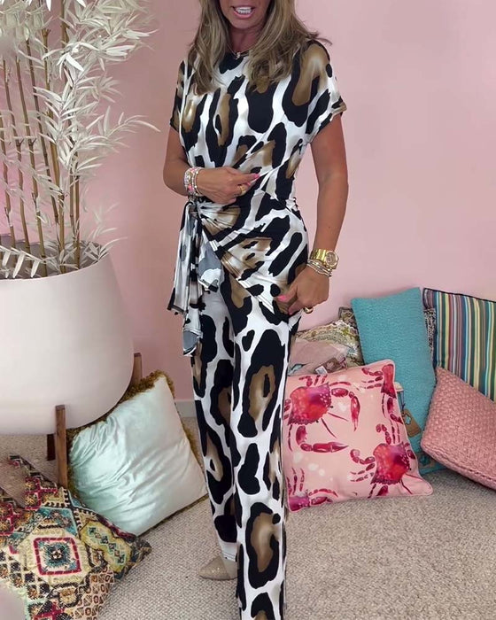 Leopardmönstrat avslappnad spets i två delar