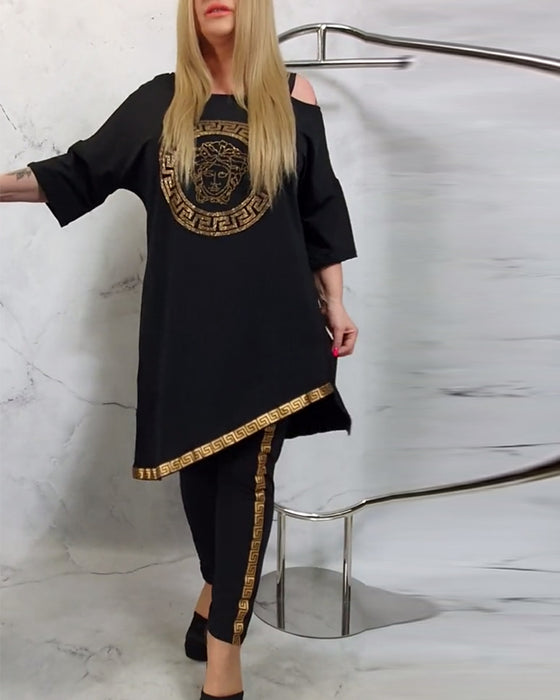 Casual tryckt oregelbunden tvådelad kostym