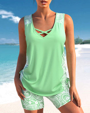 V-ringad Paisley Print Tankinis