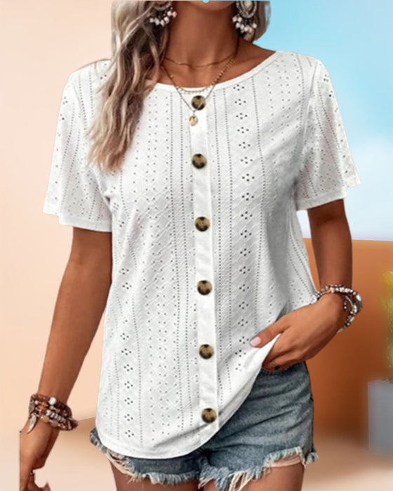 Enfärgad T-shirt med rund hals