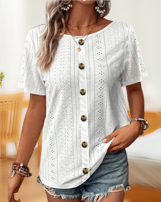 Enfärgad T-shirt med rund hals