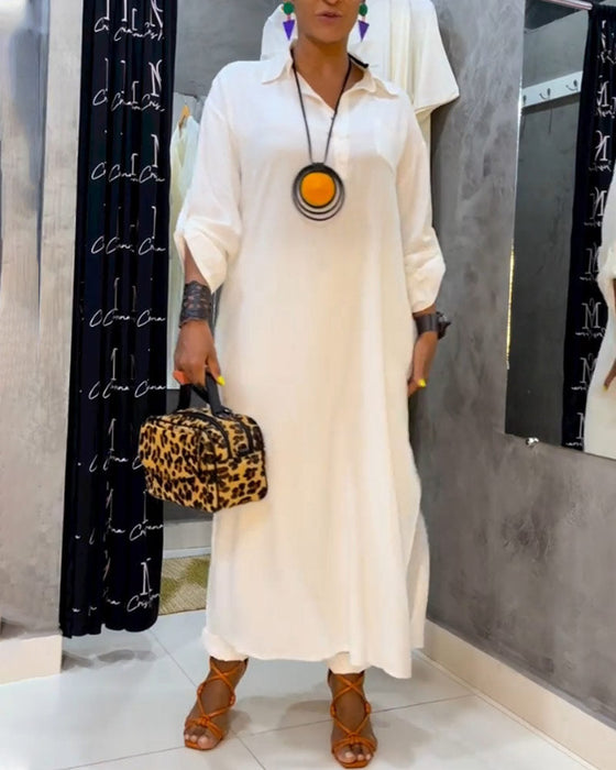 Enfärgad klänning med lapelficka