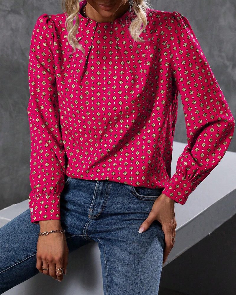 Blus med vintagestil och tryck