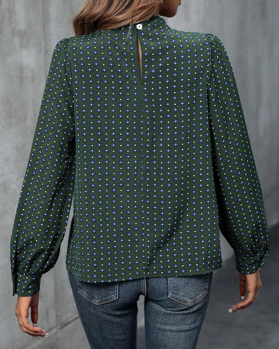 Blus med vintagestil och tryck