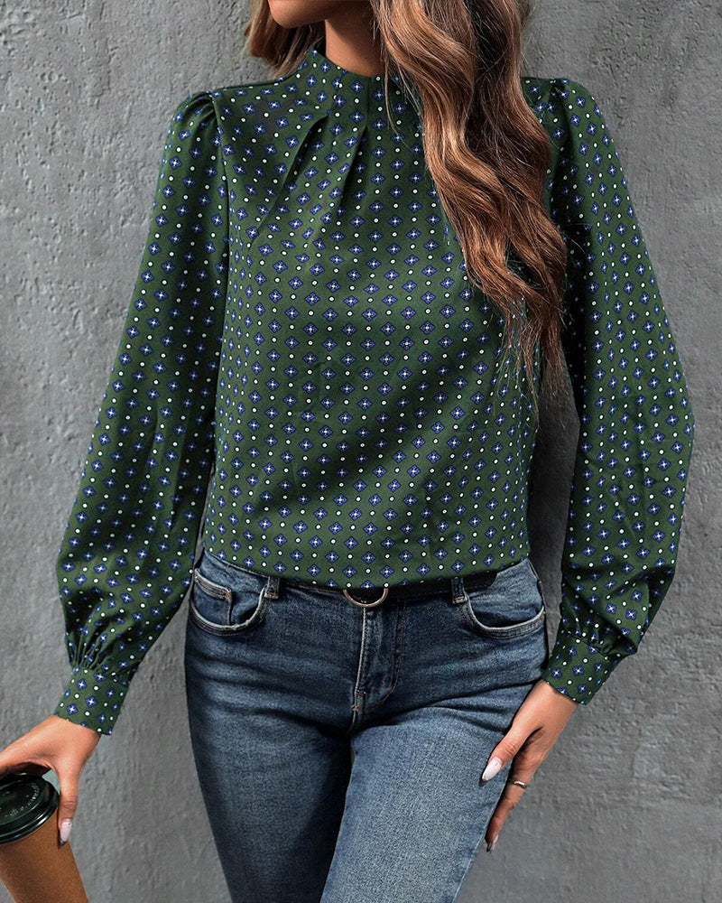 Blus med vintagestil och tryck
