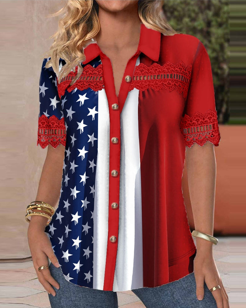 Colorblock spetsskjorta