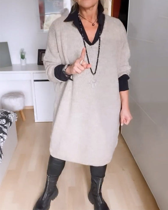 Enfärgad Avslappnad skjortklänning med knappar