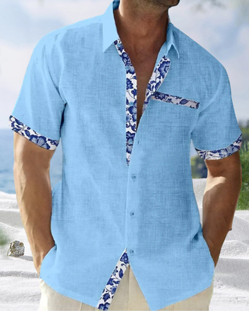 Kortärmad skjorta i bomull och linne