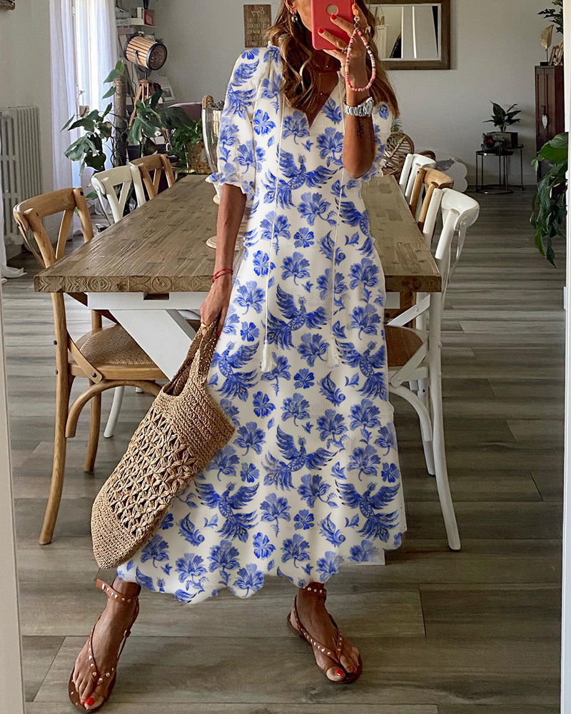 Lång klänning med V-ringning