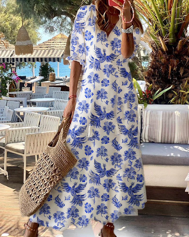 Lång klänning med V-ringning