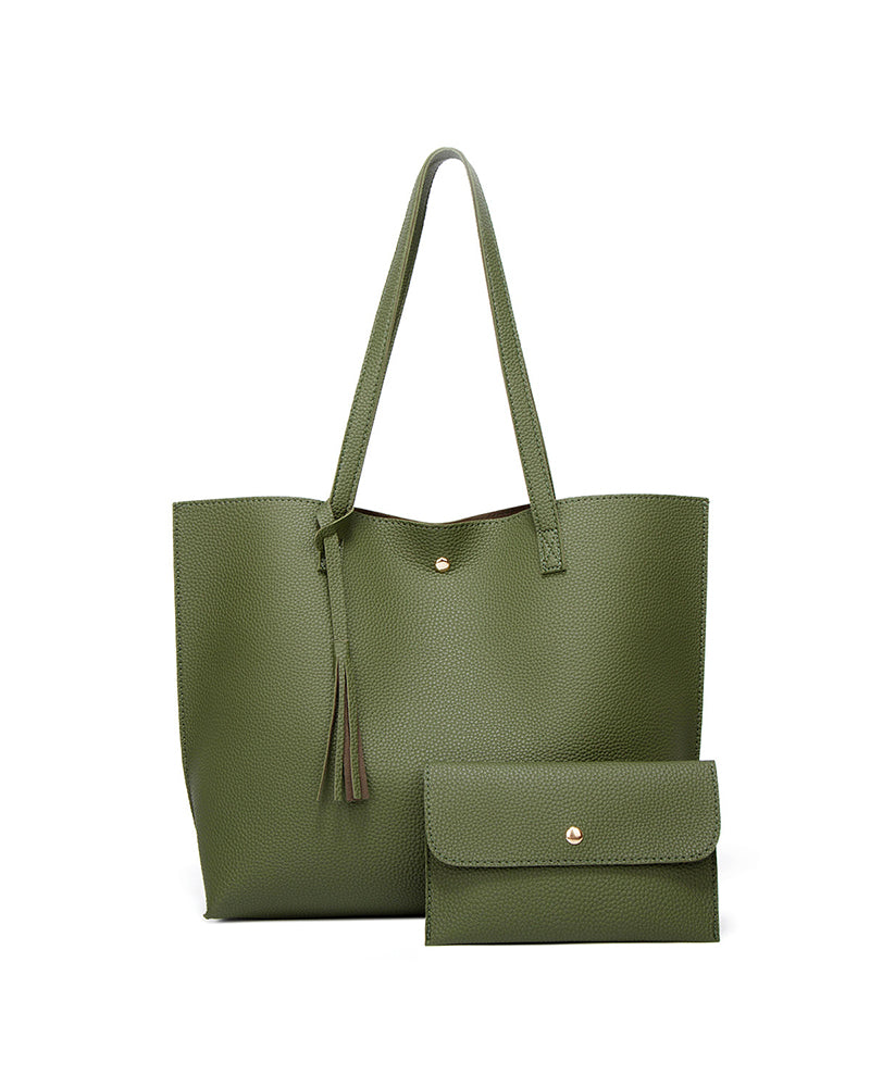 Kapacitet med enfärgad tofs axelväska med stor