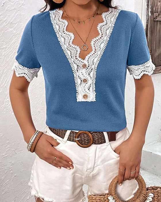 Kortärmade spetsblusar för kvinnor