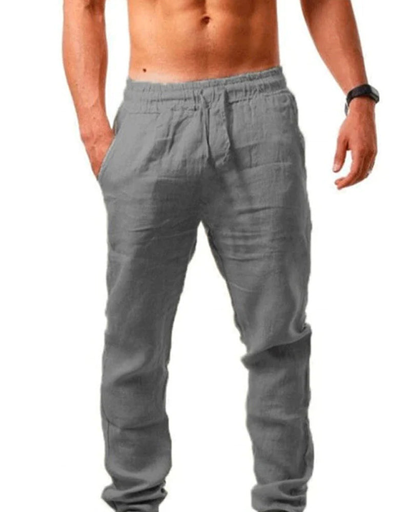 Enfärgade byxor som andas i bomullslinne