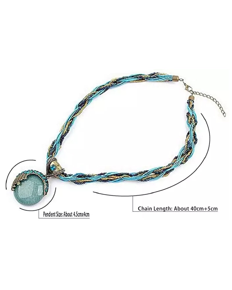 Boho-Handflätat Halsband med Hänge