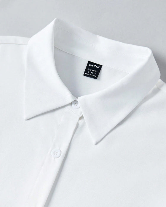 Lapel volang enfärgad skjorta