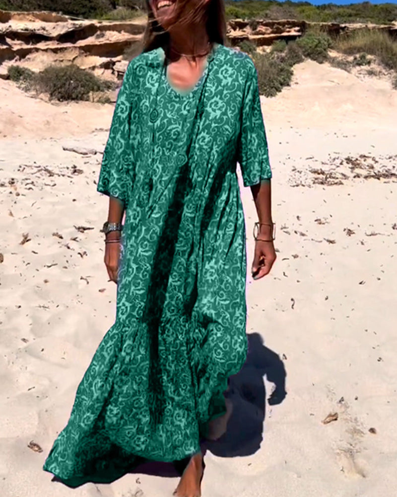 Lös 3/4-ärmad klänning