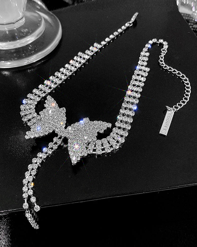 Rhinestone Butterfly Tofs Chain Halsband Örhängen