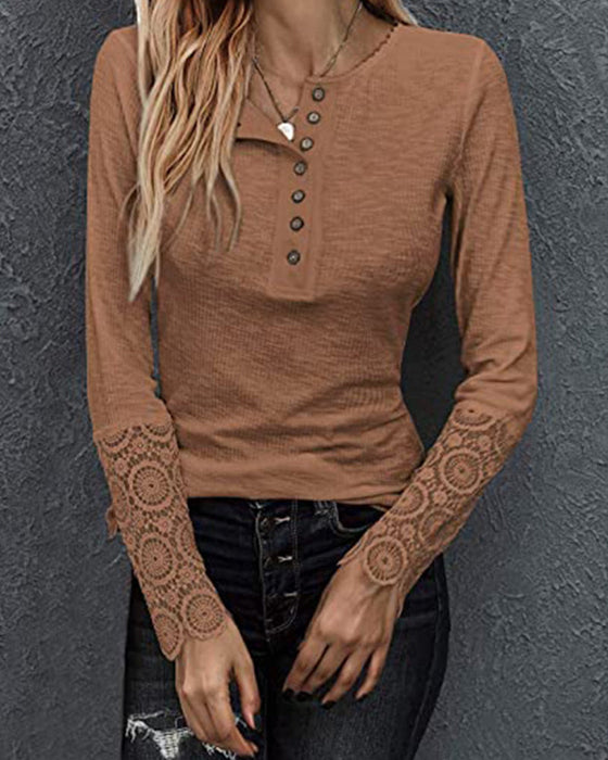 Långärmad topp med rund hals