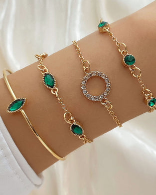 Cirkel, romb och rhinestone armbandsset med fyra delar
