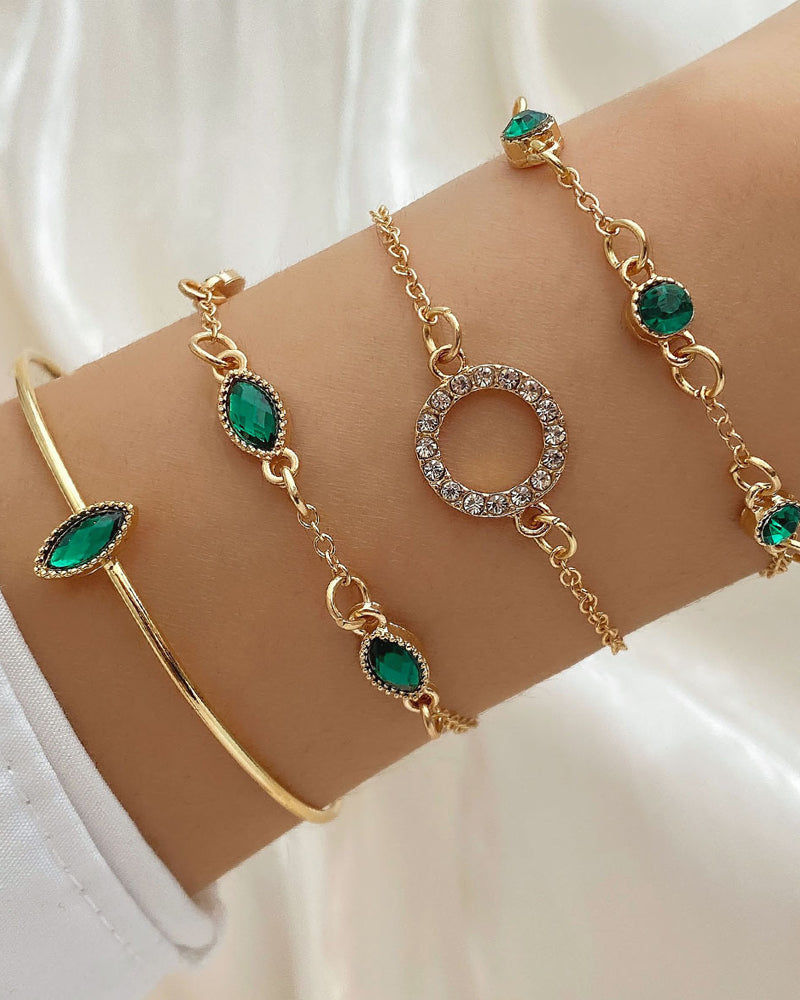 Cirkel, romb och rhinestone armbandsset med fyra delar