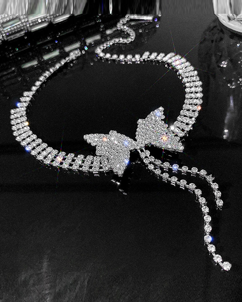 Rhinestone Butterfly Tofs Chain Halsband Örhängen