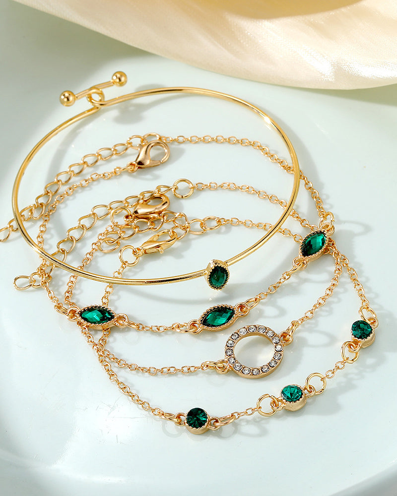 Cirkel, romb och rhinestone armbandsset med fyra delar