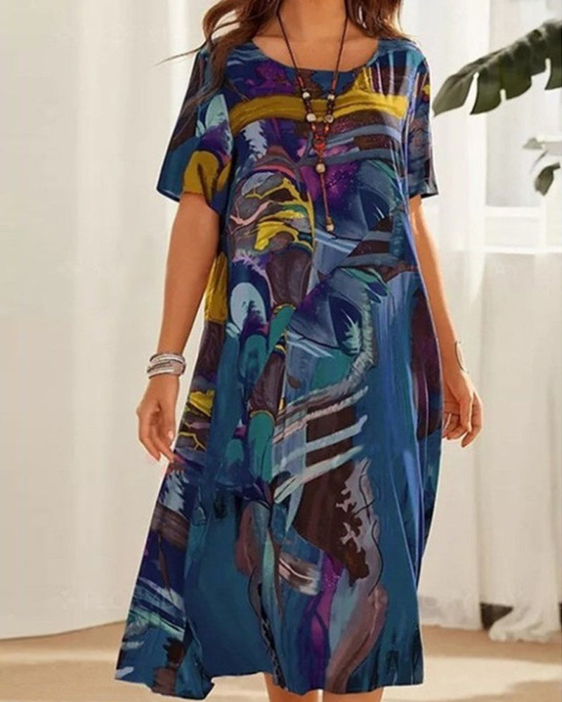 Klänning med rund hals med geometriskt tryck