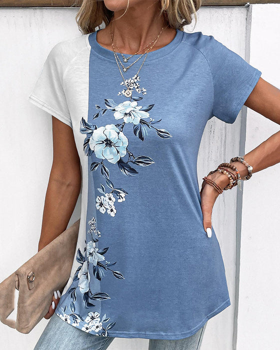 Patchwork t-shirt med blommönster