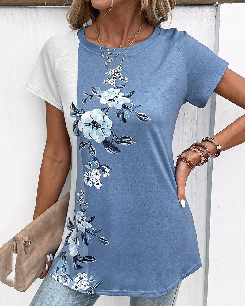 Patchwork t-shirt med blommönster