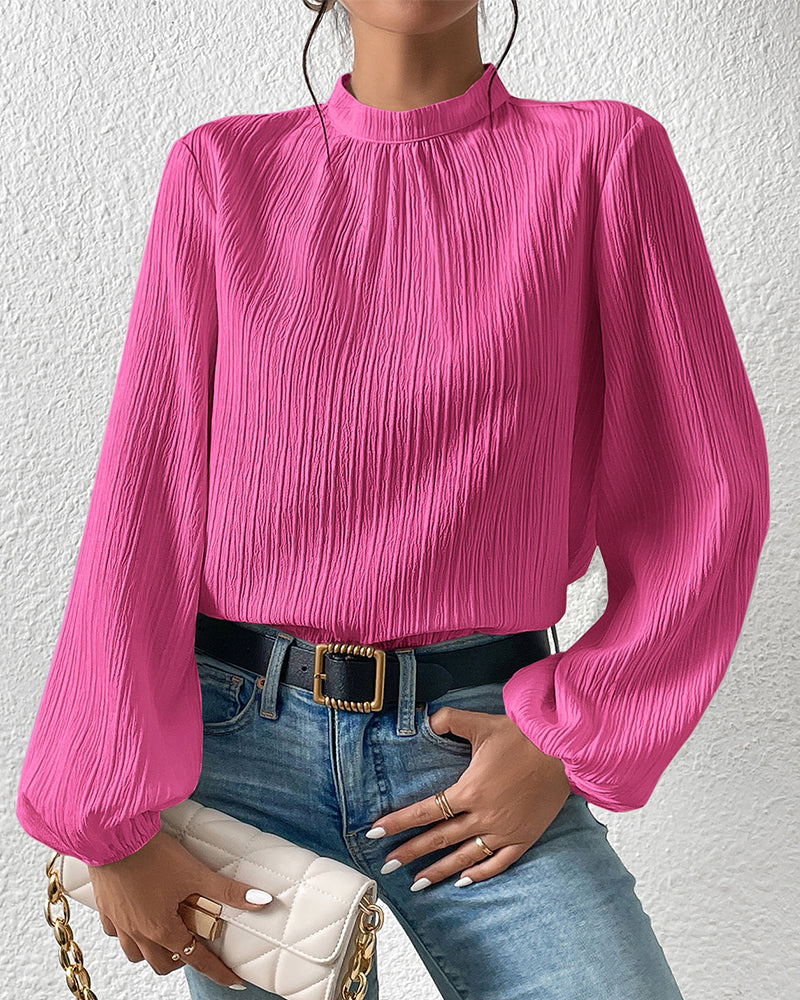 Puffärm elegant enfärgad blus