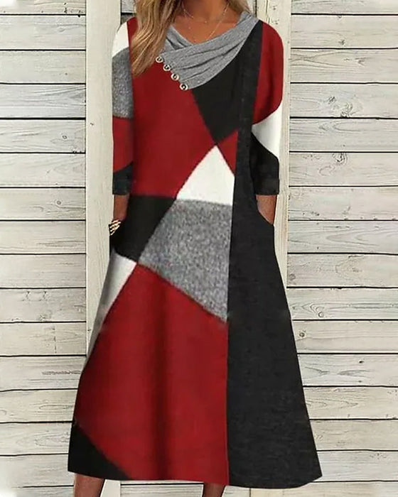 Färgblockerad långärmad klänning