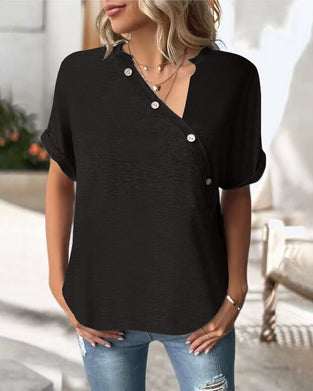 Enfärgad T-shirt med oregelbunden krage