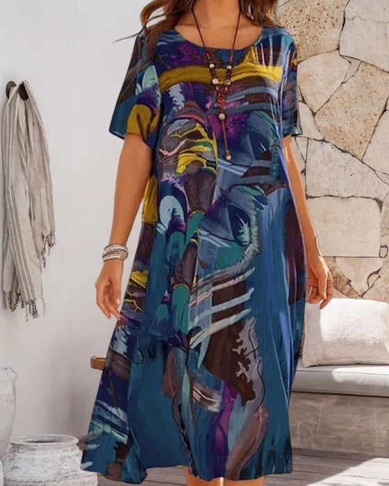 Klänning med rund hals med geometriskt tryck